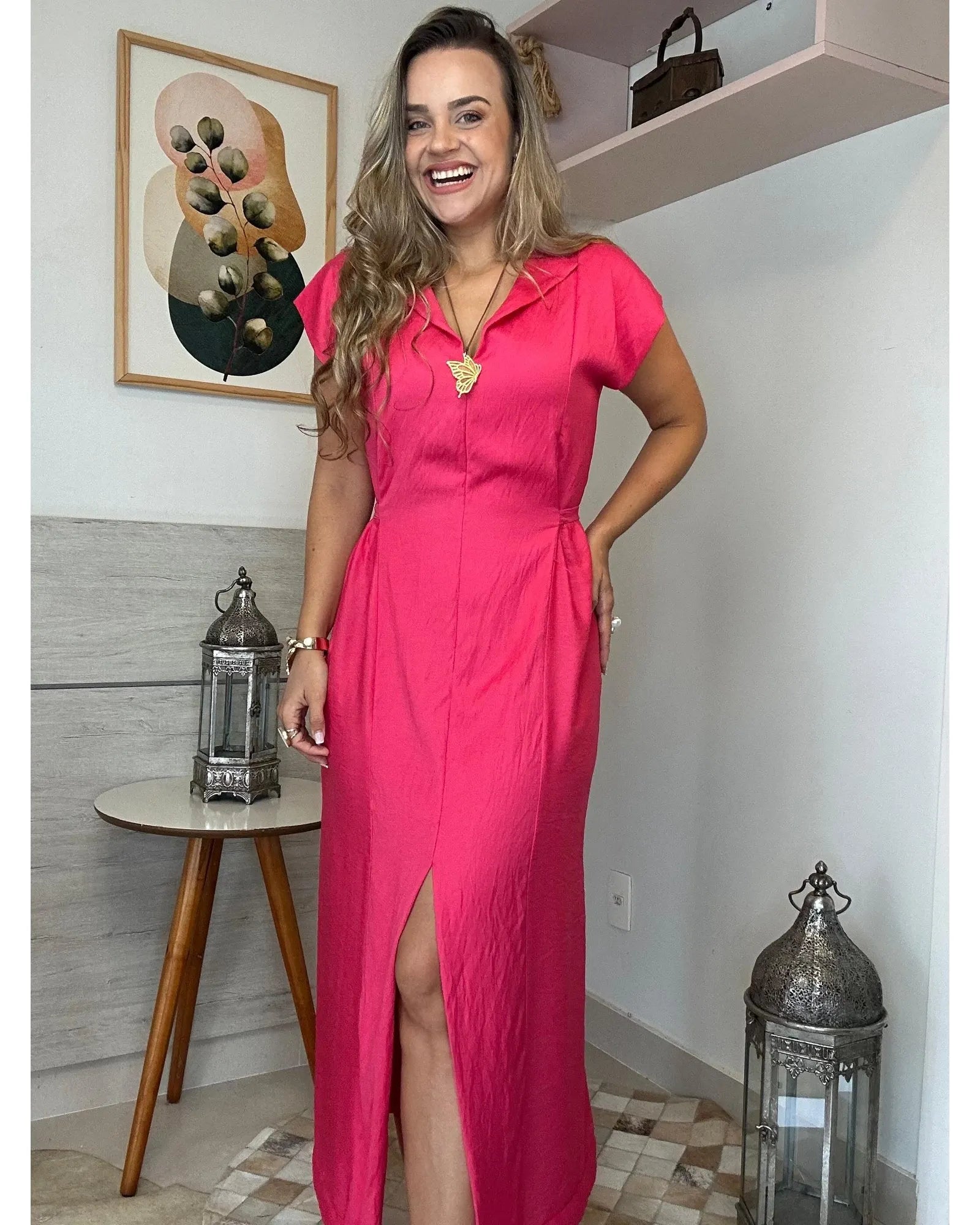 Vestido Fenda Longo Viscose + Poliamida