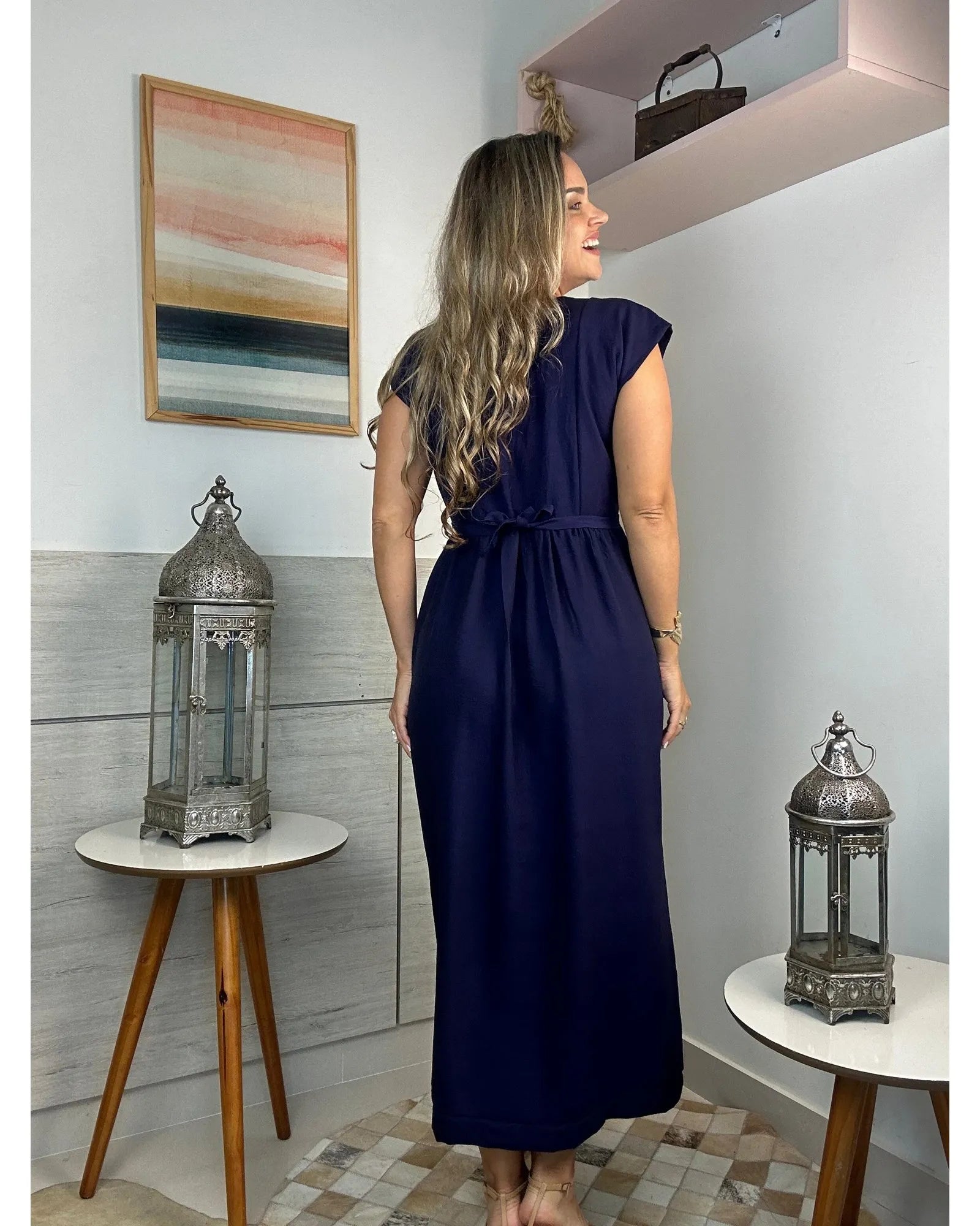 Vestido Fenda Longo Viscose + Poliamida