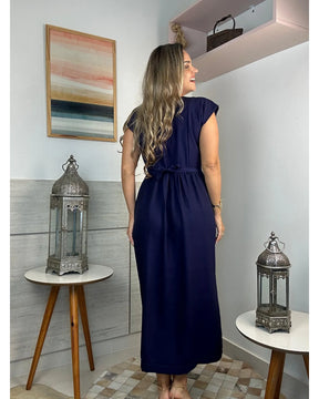 Vestido Fenda Longo Viscose + Poliamida