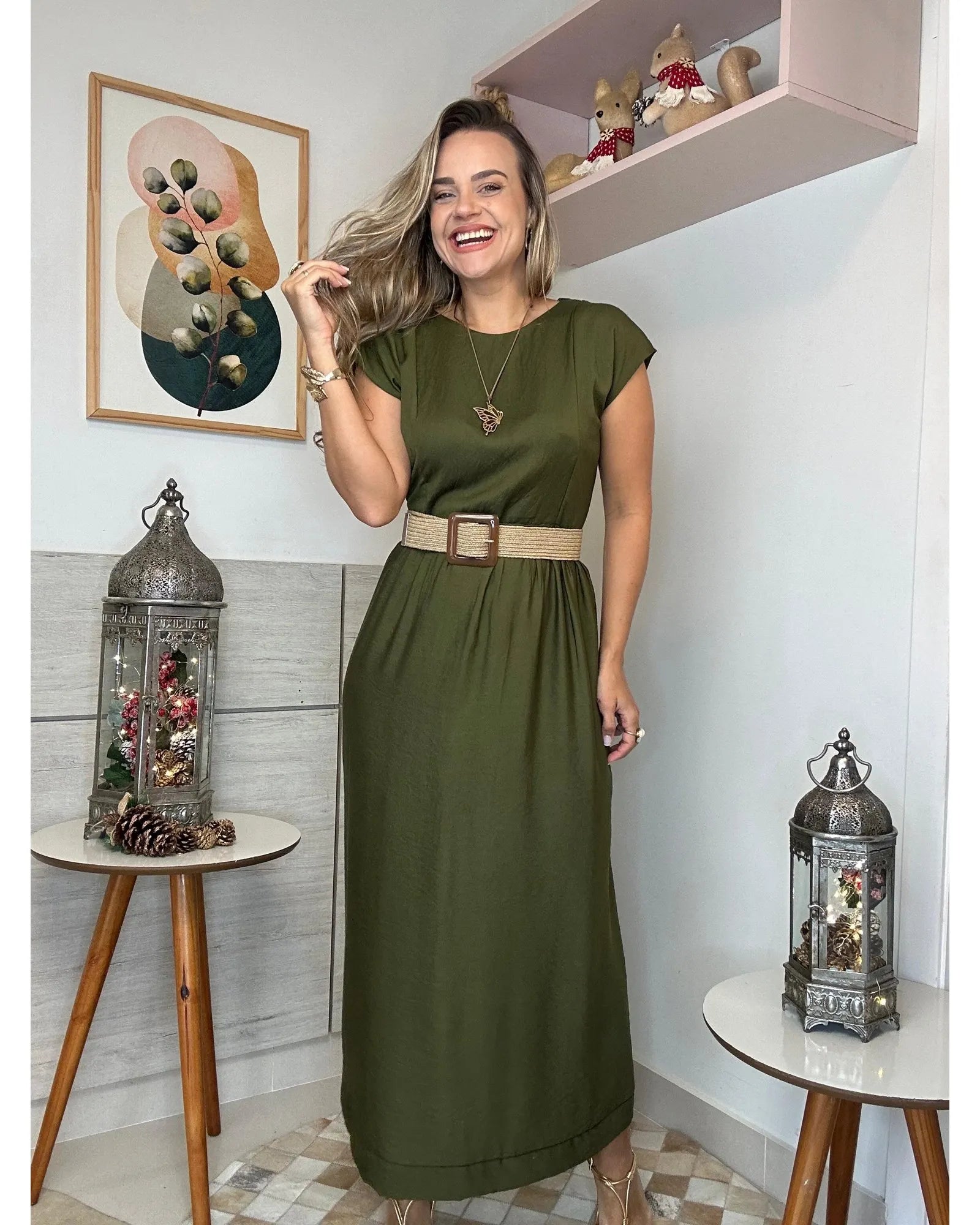 Vestido Fenda Longo Viscose + Poliamida