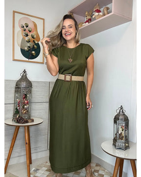 Vestido Fenda Longo Viscose + Poliamida