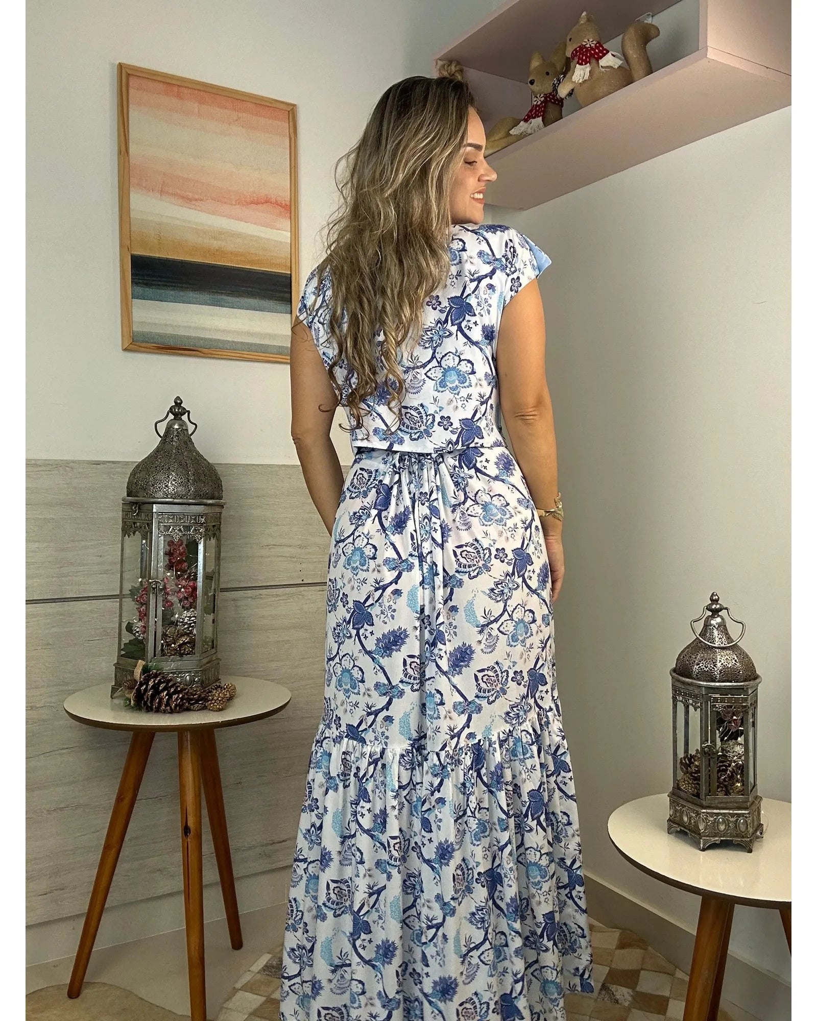 Conjunto Viscose Ornamental Celeste + Azul Celeste